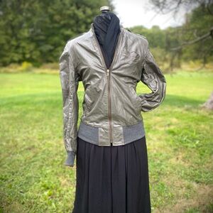 Vintage Oleg Cassini Metallic Gray Bomber Jacket